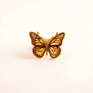 Baltic Amber Gold Butterfly Ring- 14k Gold Plated S925